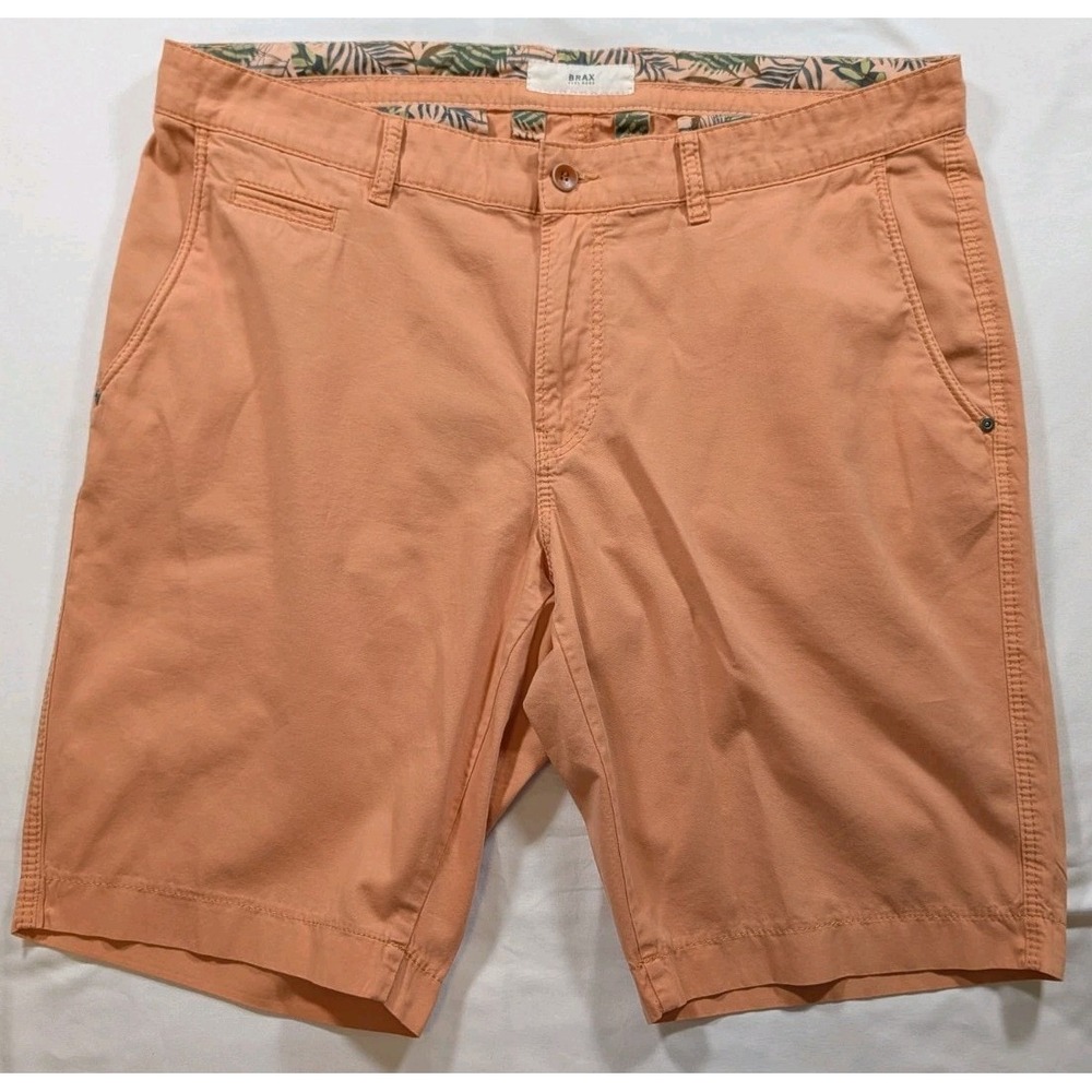 Brax Feel Good Mens Shorts Size 38 Peach Orange Chino Casual Flat Front Tropical